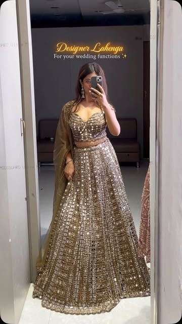 Gold mirror-work designer lehenga