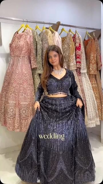 Midnight blue sequin lehenga